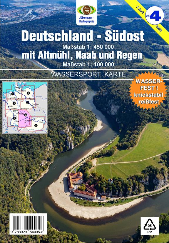 Titelblatt der Wassersport-Wanderkarte WW4 - Deutschland Südost